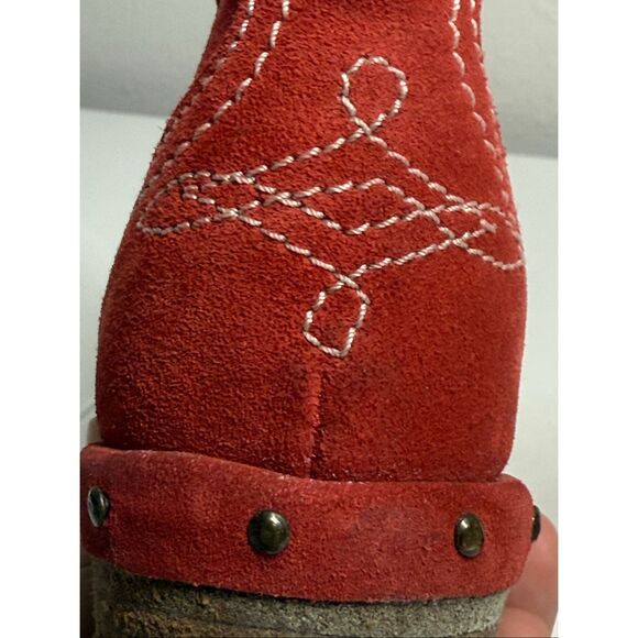 Sundance Etta Red Suede Western Festival Studded Ankle Boots Size EU 38/ 7,5 US - Picture 11 of 16